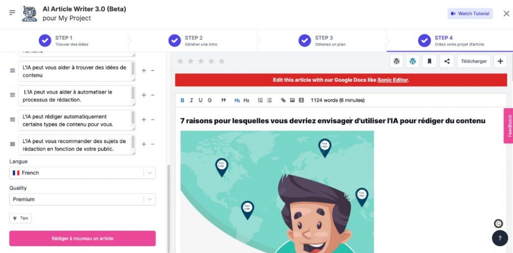résultat rédaction writesonic