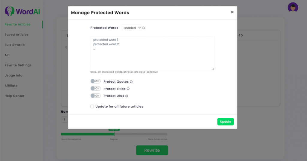 mots protégés WordAI