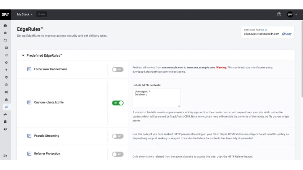 Réglages géneraux de MaxCDN