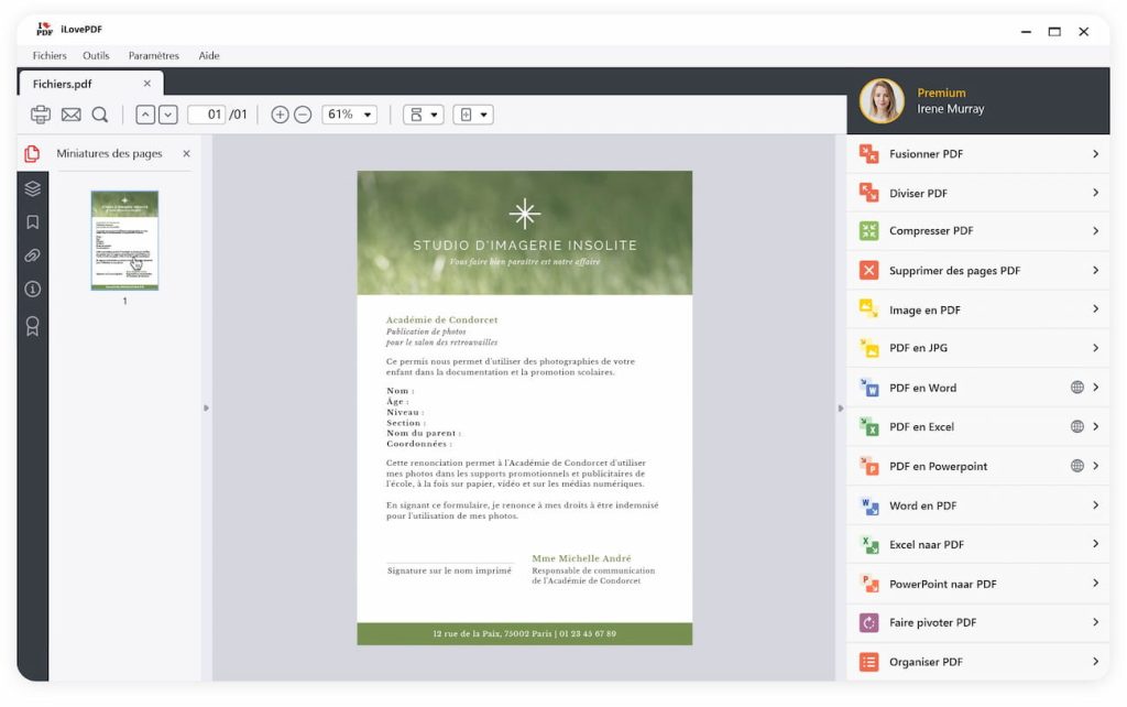 Aperçu des fonctionnalités iLovePDF
