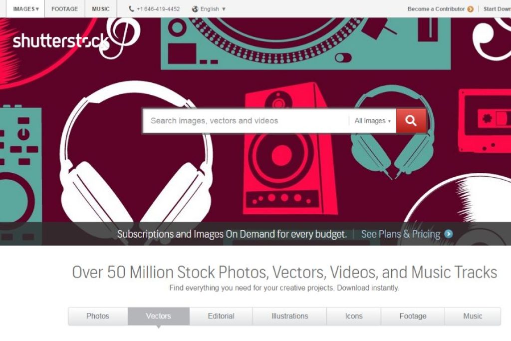 Interface d'accueil de Shutterstock