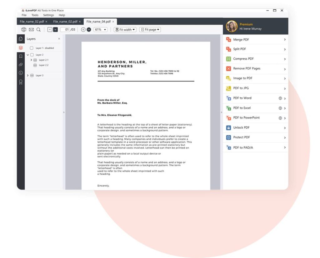 Interface d'utilisation de iLovePDF