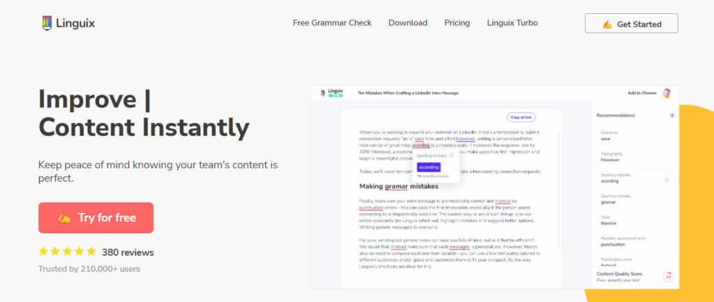 Site internet de Linguix