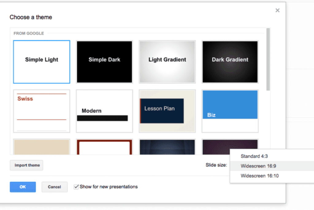 Templates et modèles de présentation sur Google Slides