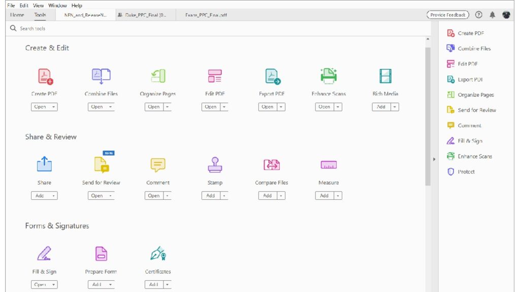 Outils dans Acrobat Pro