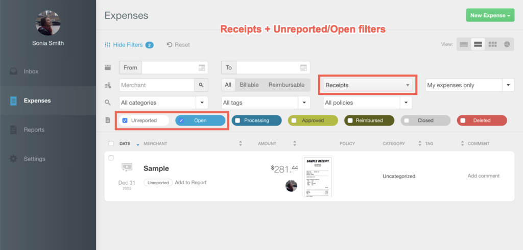 Interface Expensify
