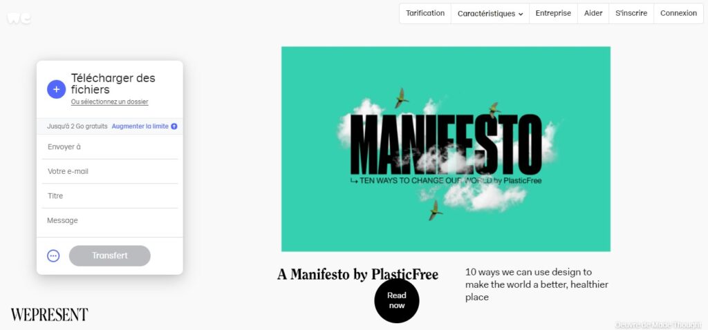 Page d'accueil du site WeTransfer (image dynamique)