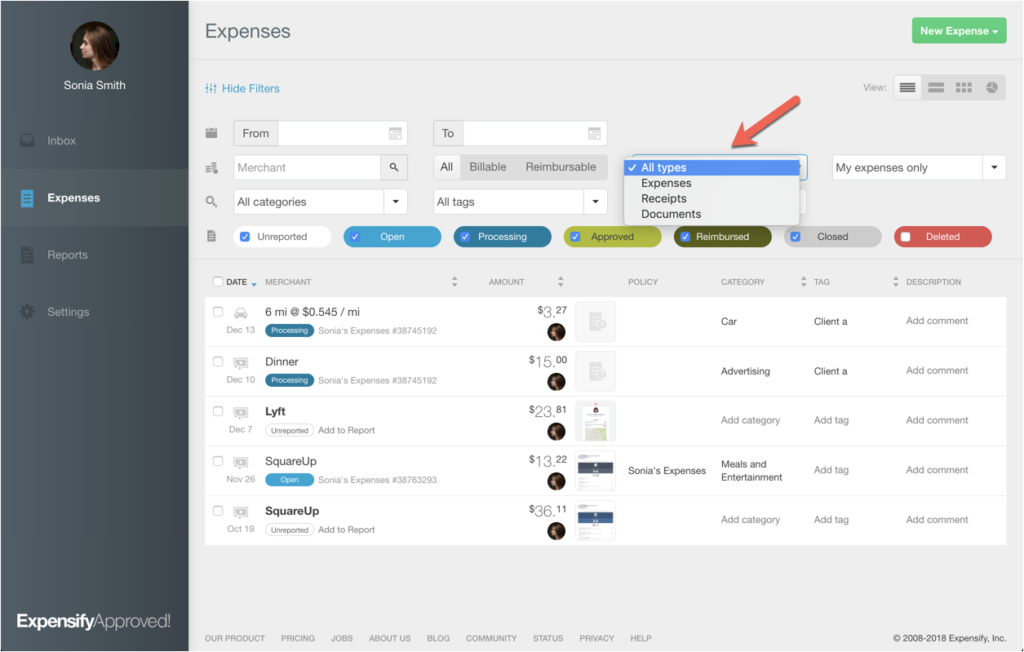 Interface Expensify