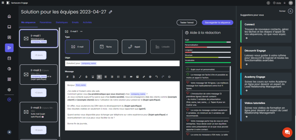 Aperçu de l'éditeur d'email de Sarbacane Engage