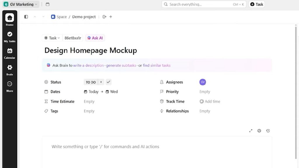 Aperçu Clickup - Création tasks