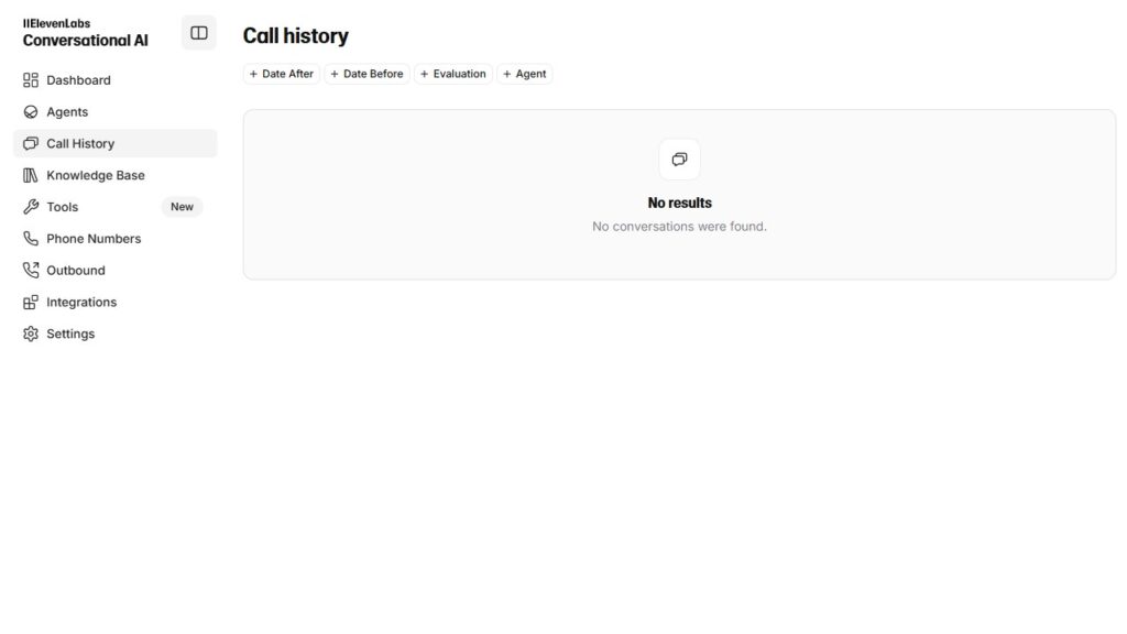 Aperçu ElevenLabs Call History