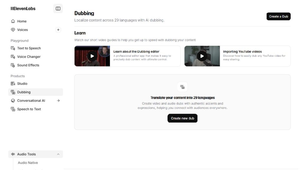 Aperçu ElevenLabs - Dubbing