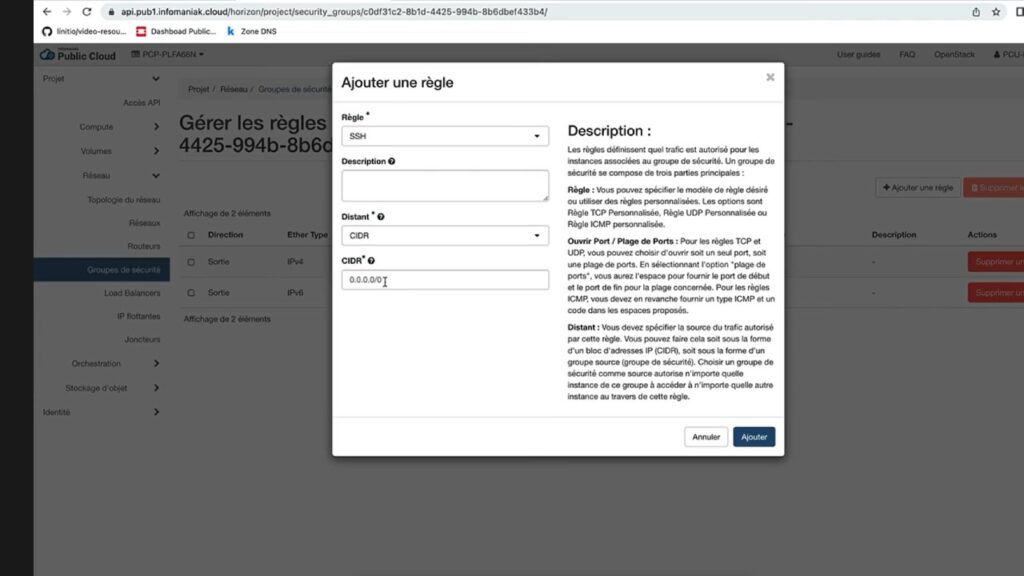 Apercu Infomaniak Cloud Configuration sécurité