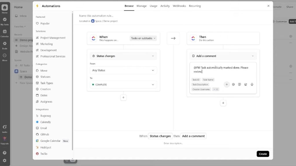 Aperçu - clickup - Automations