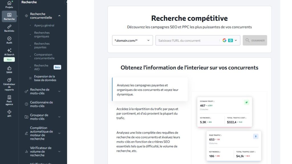 Aperçu recherche concurrentielle - SE Ranking