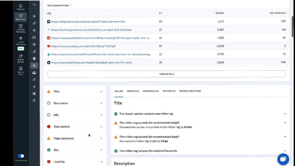 Aperçu vérificateur SEO on page - SE Ranking