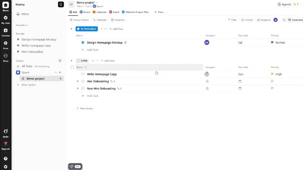 Clickup - Aperçu outils de collaboration