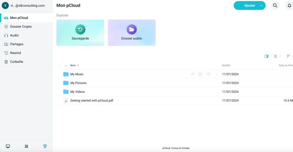 Aperçu de l'interface de pCloud
