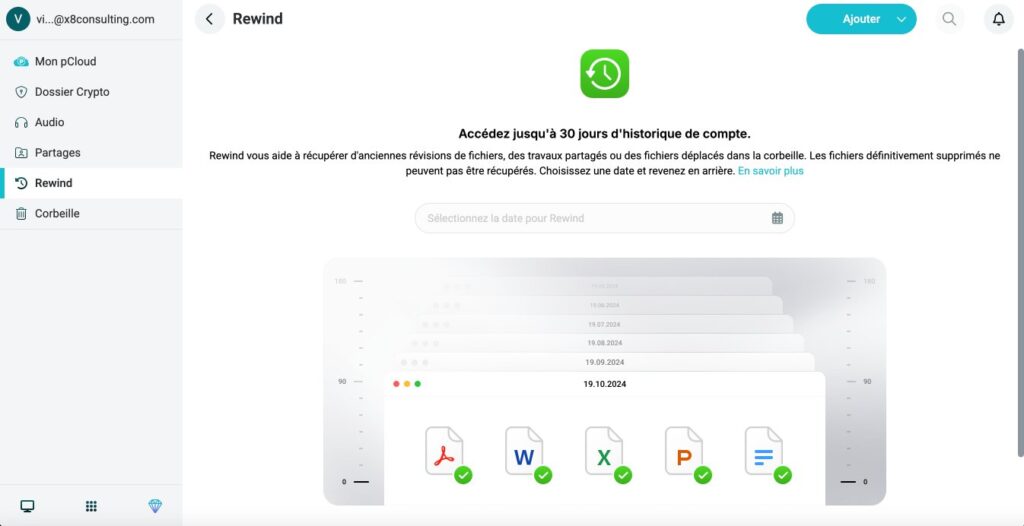 Aperçu de pCloud rewind