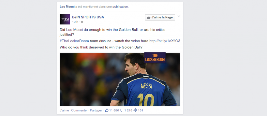 Une page taguée sur Facebook