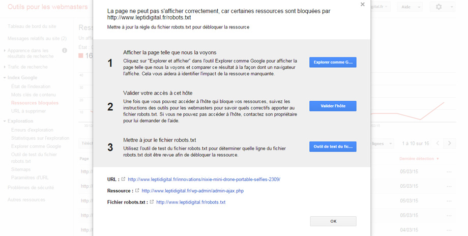 Corriger ressources bloquées Google