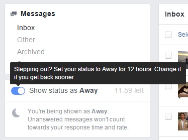 Status absent page Facebook