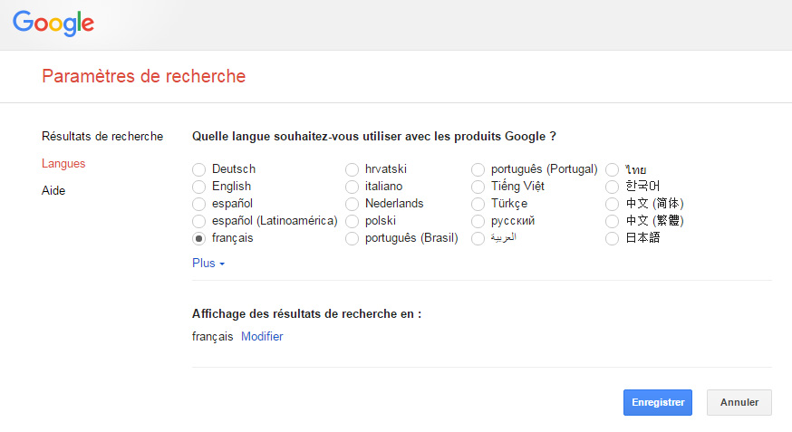 changer langue Google