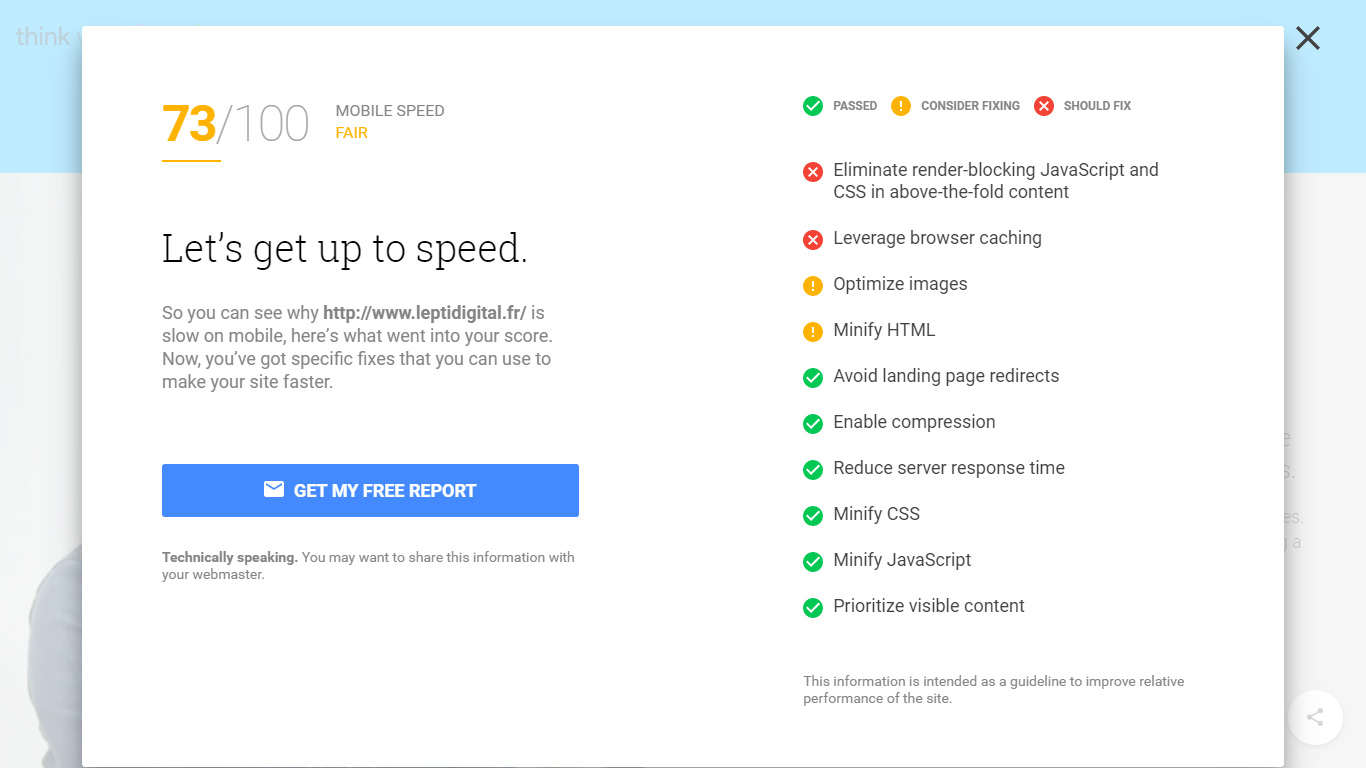 google mobile speed test