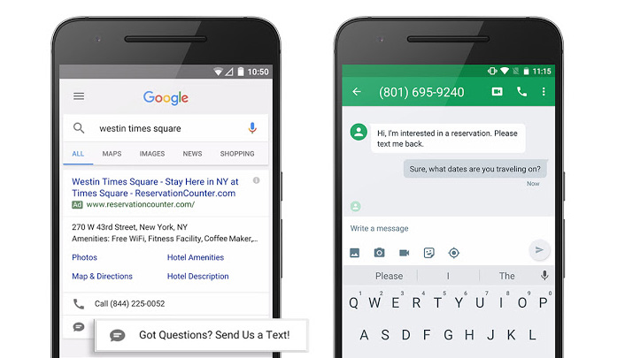extension message sms google adwords