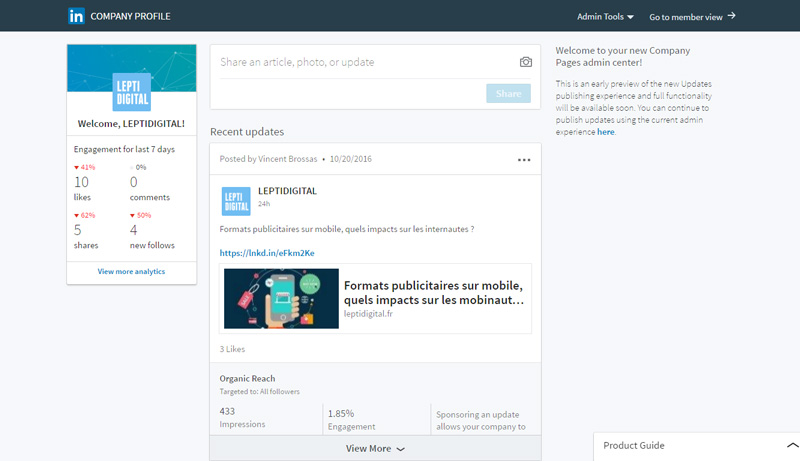 nouvelle page entreprise linkedin