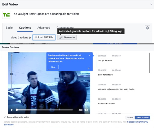 sous-titres automatiques vidéo Facebook
