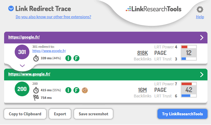 extension chrome link redirect trace