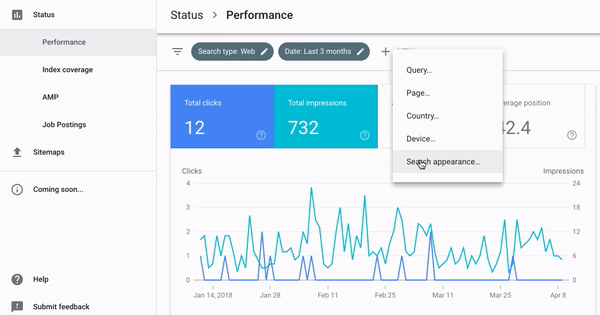 google search console apparence resultats