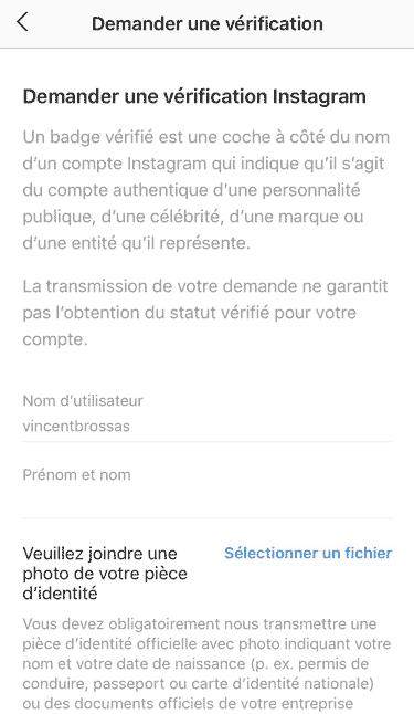 demande vérification instagram