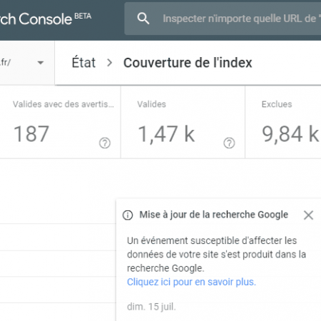 Couverture de l’index : Google annonce une mise à jour des données dans Search Console !