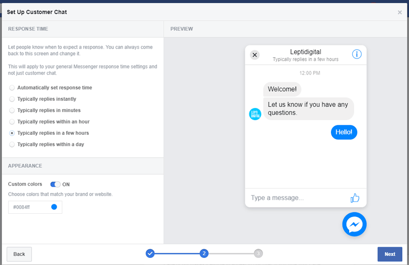 customer chat messenger configuration