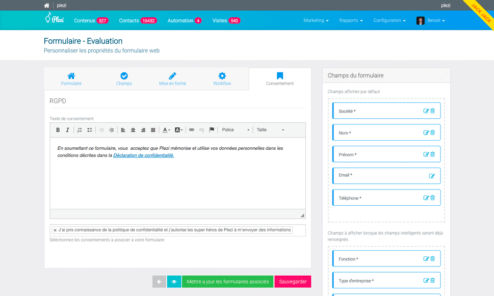 formulaires intelligents rgpd plezi