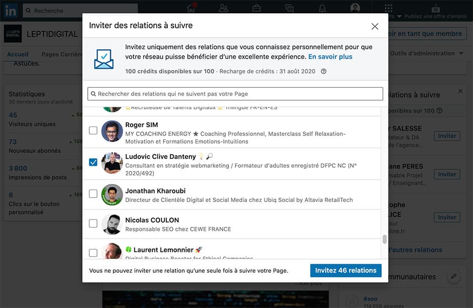 invite relations follow linkedin page