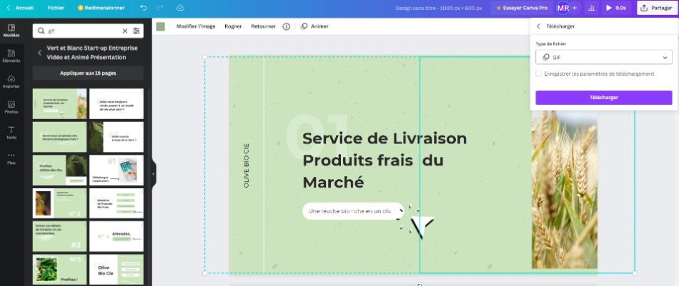 Créer des GIFs en ligne sur Canva
