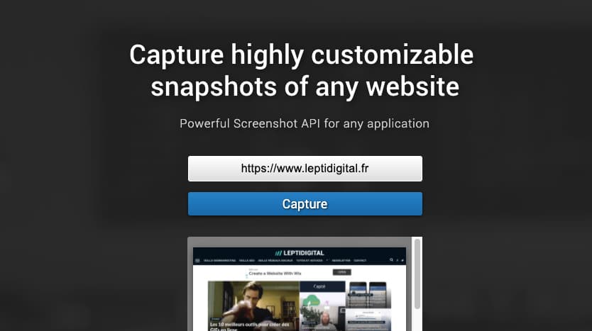 Screenshotlayer : un outil en ligne gratuit pour convertir des URLs de pages et sites web en captures .png via une API professionnelle