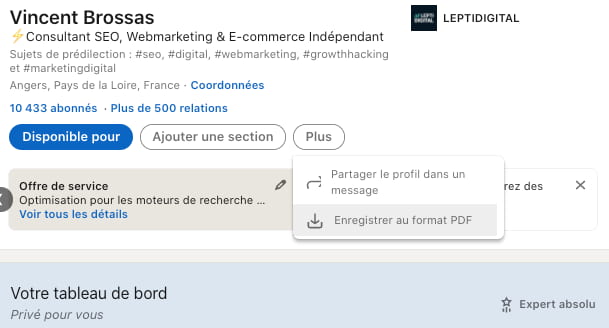 enregistrer cv linkedin pdf