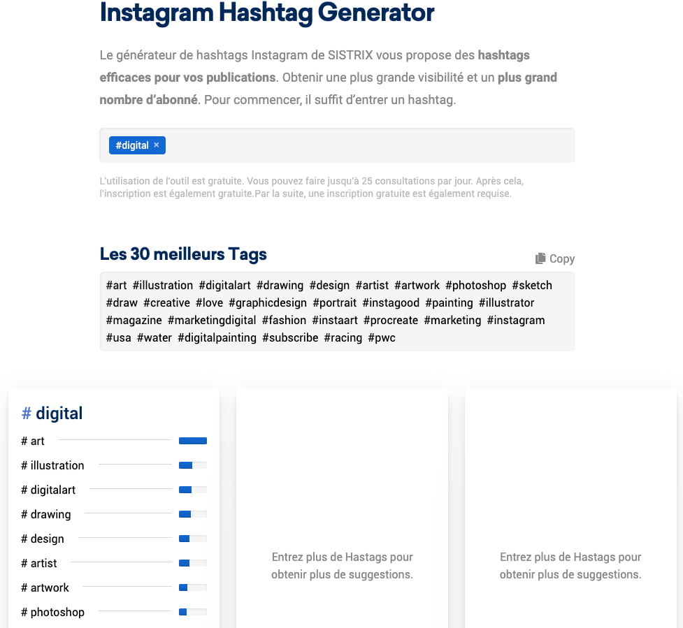 sistrix generator hashtags instagram
