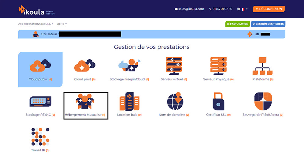 Aperçu de l’interface de Ikoula, image de © Ikoula