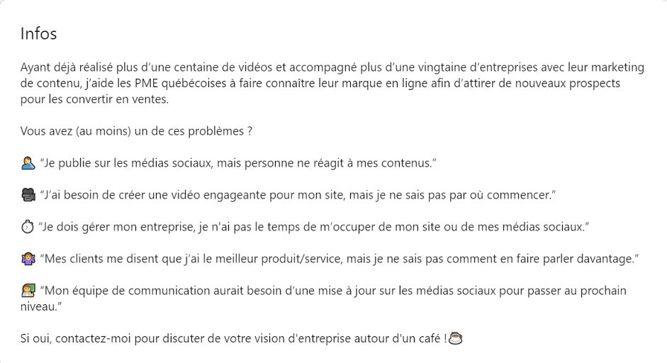 description introduction linkedin prospection