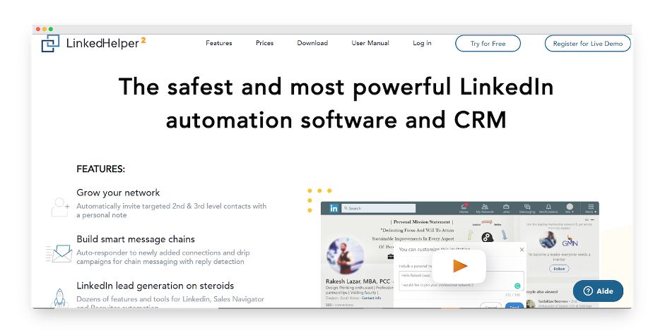 Logiciel de prospection linkedin - LinkedHelper