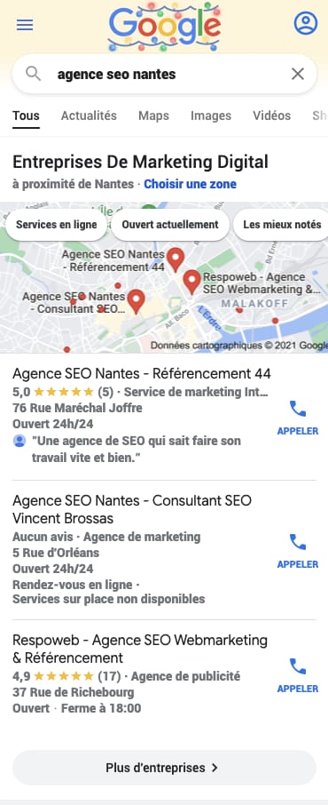 Local pack mobile seo local google
