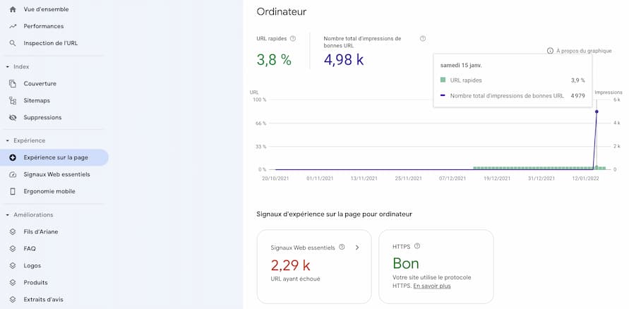page experience rapport desktop Search Console