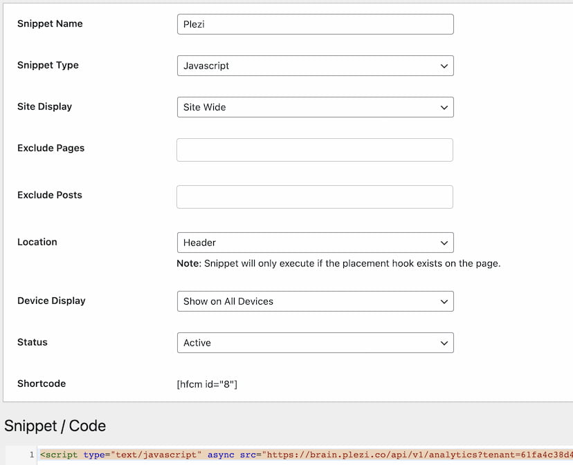 insertion script plezi wordpress