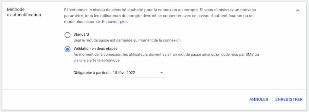méthode authentification Google Ads