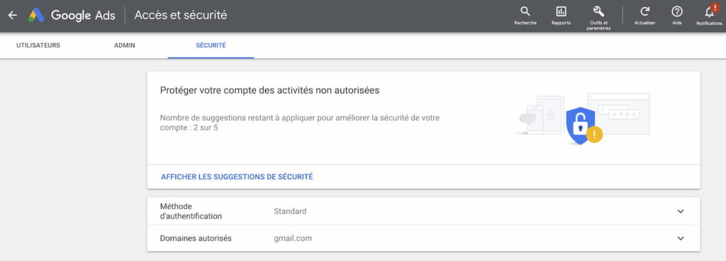Sécurisation compte Google Ads